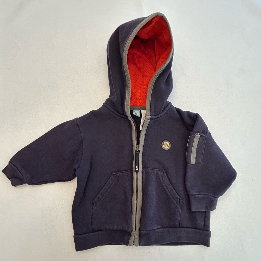 Y2K Vintage Gymboree Blue and Orange Zip-Up Hoodie Sweatshirt Size 12-18 Months